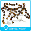 316 Stainless Steel Chain with Natural Stone Bead Wholesale San Virgin Mary Rosary Necklace for Catholic